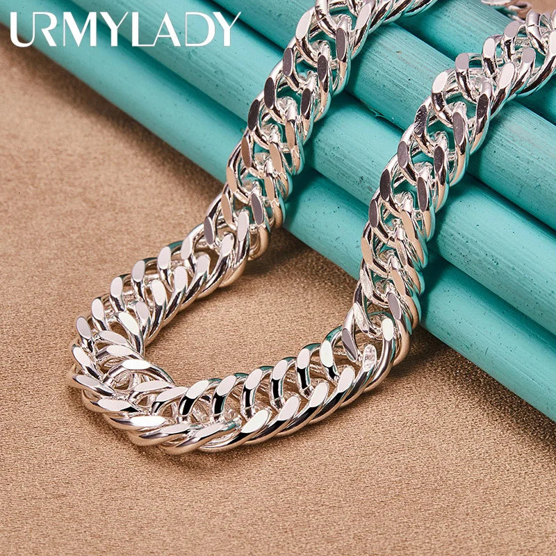 925 Sterling Silver 10mm Side Chain 20 Inch Necklace Women Wedding Party