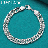 925 Silver 10mm Side Chain Bracelet Men Women Wedding Party Charm