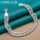 925 Silver 10mm Side Chain Bracelet Men Women Wedding Party Charm