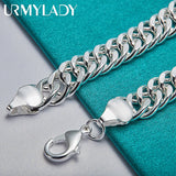925 Silver 10mm Side Chain Bracelet Men Women Wedding Party Charm