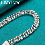 925 Silver 10mm Side Chain Bracelet Men Women Wedding Party Charm