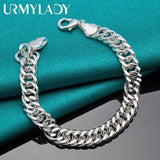 925 Silver 10mm Side Chain Bracelet Men Women Wedding Party Charm