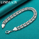 925 Silver 10mm Side Chain Bracelet Men Women Wedding Party Charm