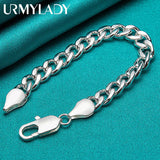 925 Silver 10mm Charm Chain Bracelet Wedding Jewelry