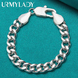 925 Silver 10mm Charm Chain Bracelet Wedding Jewelry