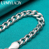 925 Silver 10mm Charm Chain Bracelet Wedding Jewelry
