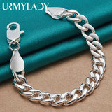 925 Silver 10mm Charm Chain Bracelet Wedding Jewelry