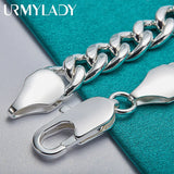 925 Silver 10mm Charm Chain Bracelet Wedding Jewelry