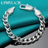 925 Silver 10mm Charm Chain Bracelet Wedding Jewelry