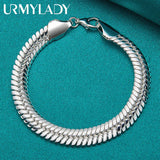 925 Silver 10mm Side Snake Chain Bracelet Wedding Engagement Jewelry
