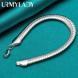 925 Silver 10mm Side Snake Chain Bracelet Wedding Engagement Jewelry