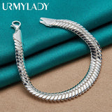 925 Silver 10mm Side Snake Chain Bracelet Wedding Engagement Jewelry