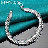 925 Silver 10mm Side Snake Chain Bracelet Wedding Engagement Jewelry