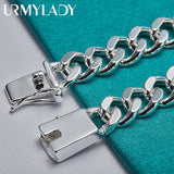 925 Silver 10mm Sideways Chain Buckle Bracelet Wedding Party