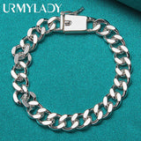 925 Silver 10mm Sideways Chain Buckle Bracelet Wedding Party
