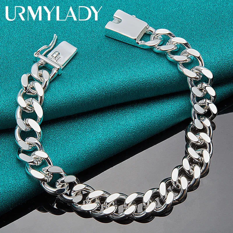 925 Silver 10mm Sideways Chain Buckle Bracelet Wedding Party