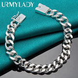 925 Silver 10mm Sideways Chain Buckle Bracelet Wedding Party