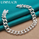 925 Silver 10mm Sideways Chain Buckle Bracelet Wedding Party