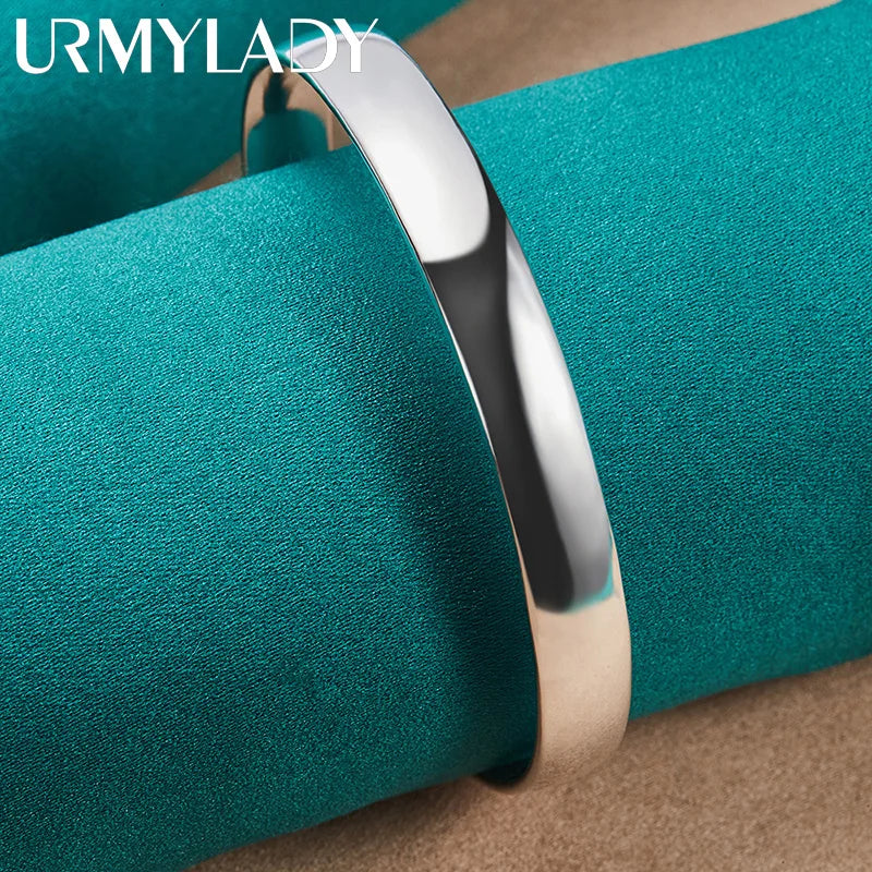 925 Silver 10mm Flat Round Bangles Bracelet For Women Wedding