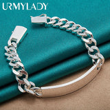 925 Sterling Silver 10mm Sideways Bracelet Unisex Wedding Party Jewelry