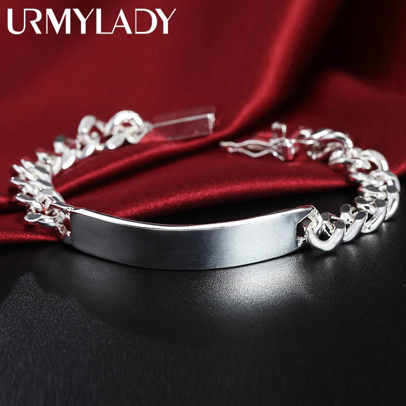 925 Sterling Silver 10mm Sideways Bracelet Unisex Wedding Party Jewelry