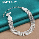 925 Silver 10mm Weave Chain Tassels Bracelet Wedding Party Jewelry