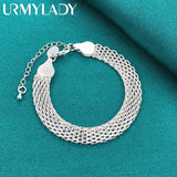 925 Silver 10mm Weave Chain Tassels Bracelet Wedding Party Jewelry