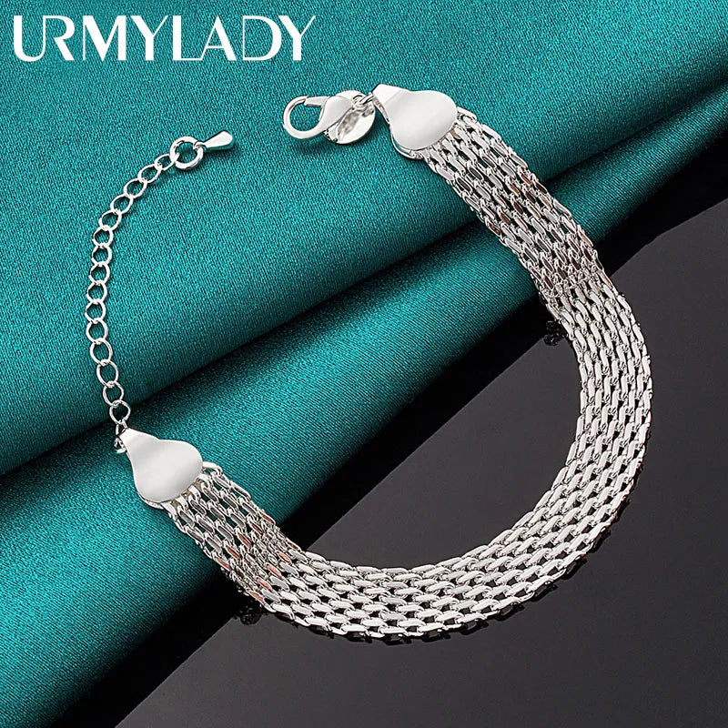 925 Silver 10mm Weave Chain Tassels Bracelet Wedding Party Jewelry