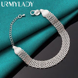 925 Silver 10mm Weave Chain Tassels Bracelet Wedding Party Jewelry