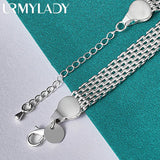 925 Silver 10mm Weave Chain Tassels Bracelet Wedding Party Jewelry