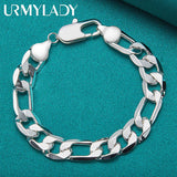 925 Sterling Silver 12mm Side Chain Bracelet Wedding Jewelry