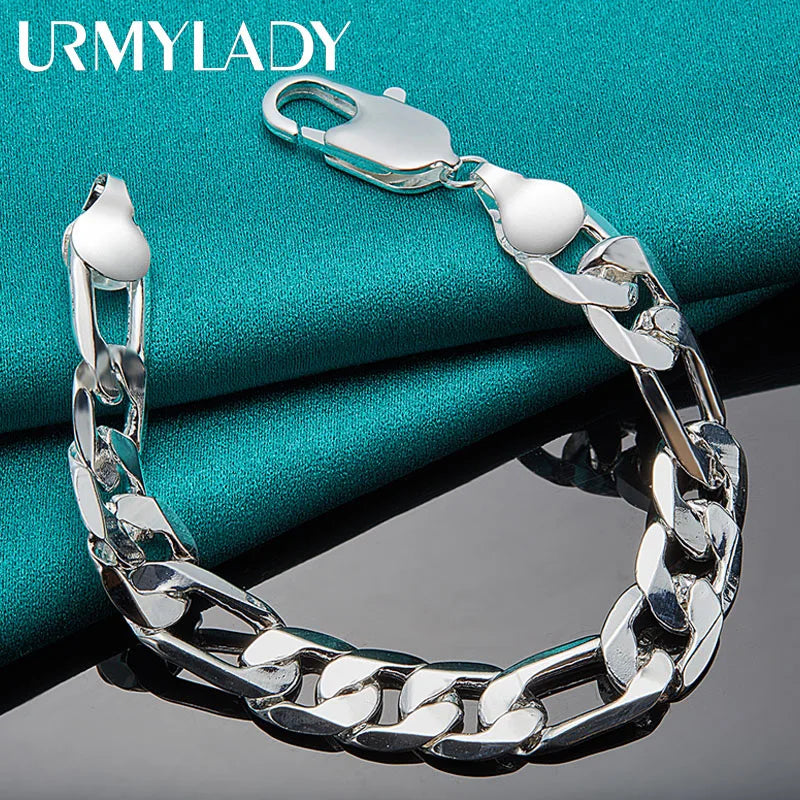 925 Sterling Silver 12mm Side Chain Bracelet Wedding Jewelry