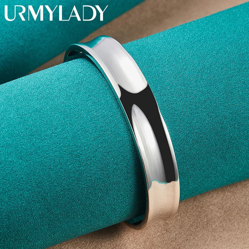 925 Sterling Silver 12mm Smooth Flat Round Bangles Bracelet