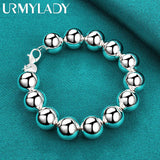 925 Silver 14mm Beaded Chain Bracelet Wedding Charm Jewelry