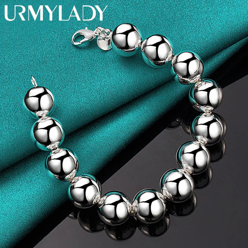 925 Silver 14mm Beaded Chain Bracelet Wedding Charm Jewelry