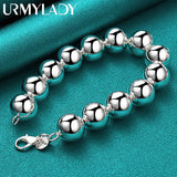 925 Silver 14mm Beaded Chain Bracelet Wedding Charm Jewelry