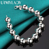 925 Silver 14mm Beaded Chain Bracelet Wedding Charm Jewelry