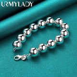 925 Silver 14mm Beaded Chain Bracelet Wedding Charm Jewelry