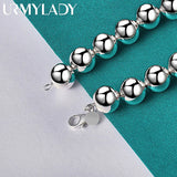 925 Silver 14mm Beaded Chain Bracelet Wedding Charm Jewelry