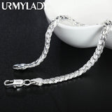 925 Silver 6MM Chain Necklace Bracelet Set Wedding Gift