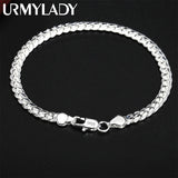 925 Silver 6MM Chain Necklace Bracelet Set Wedding Gift