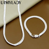 925 Silver 6MM Chain Necklace Bracelet Set Wedding Gift