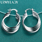 925 Silver 25mm Multi Rings Earrings Ear Loops Women Wedding Party Jewelry