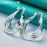 925 Silver 25mm Multi Rings Earrings Ear Loops Women Wedding Party Jewelry