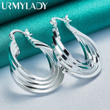 925 Silver 25mm Multi Rings Earrings Ear Loops Women Wedding Party Jewelry