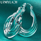 925 Silver 25mm Multi Rings Earrings Ear Loops Women Wedding Party Jewelry