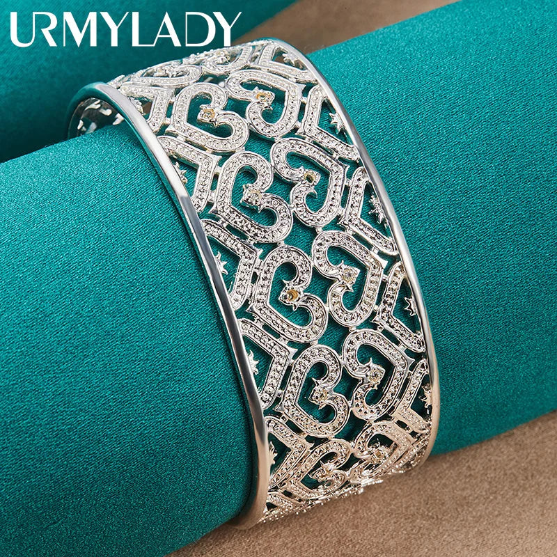 925 Silver Heart Zircon Bangles Bracelet Wedding Charm Jewelry