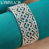 925 Silver Heart Zircon Bangles Bracelet Wedding Charm Jewelry