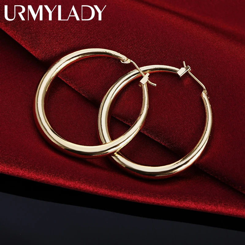 925 Sterling Silver 3.5cm Round Earrings 18K Jewelry Gift