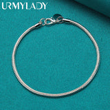 925 Silver 3mm Snake Chain Bracelet for Wedding Party